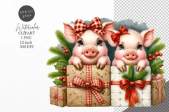 Christmas clipart, 2 piglets clipart, Pig sublimation Product Image 1