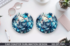 Roses Car Coaster Sublimation| Christmas Coaster PNG Design Product Image 1