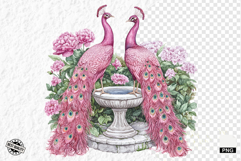 Pink Peacocks Garden Clipart - Peacock PNG Product Image 1