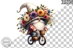 Floral Crown Gnome Rides A Bike Sublimation Clipart Design Product Image 1