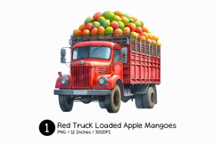 Red Truck Loaded Apple Mangoes Watercolor PNG Summer vintage Product Image 1