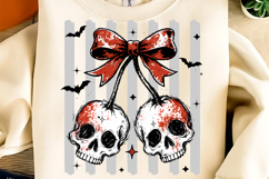 Skull Cherry Halloween PNG, Halloween Coquette Bow Skull PNG Product Image 3