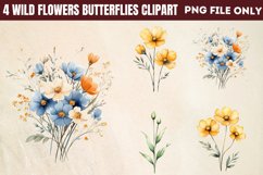 Wild flowers butterflies and dragonfly Clipart PNG Product Image 1
