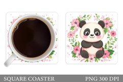 Cute Panda Coaster Design. Flowers Coaster Sublimation Product Image 1