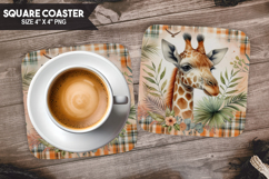 Giraffe, Wild Animals, Buffalo Plaid Square Coaster PNG Product Image 1