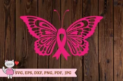 Breast Cancer Awareness Ribbon with Butterfly Wings SVG Product Image 2