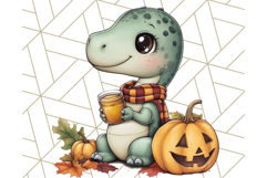 Fall Dinosaur PNG Clipart with Autumn Elements, Cute Dino Product Image 2