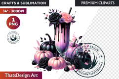 Gothic Halloween Drinks Pink and Black Sublimation clipart Product Image 1