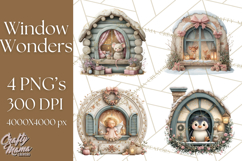 Cozy Christmas Village Window Clipart PNG for Crafts Product Image 1