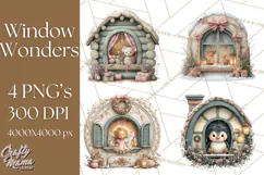 Cozy Christmas Village Window Clipart PNG for Crafts Product Image 1