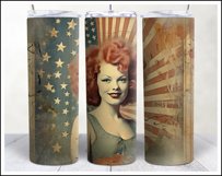 Retro American Girl Tumbler Sublimation Wrap Design 4th July Product Image 26