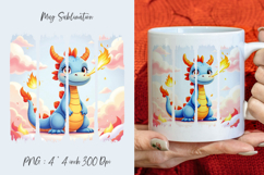 Cute dragon, watercolor stripes, coffee mug sublimation Product Image 1