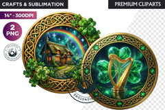 Saint Patrick Clipart Celtic Irish PNG round coaster Product Image 1