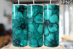 Teal Alcohol Ink Flower Tumbler Wrap -High Quality 300 Dpi Product Image 1