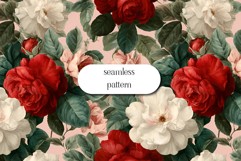Vintage red and white roses seamless floral pattern Product Image 1