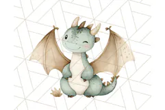 Watercolor Baby Dragon Clipart, Cute Nursery Fantasy PNG Product Image 4