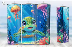 Cute Turtle Tumbler Sublimation, 20 oz Tumbler Wrap Product Image 3