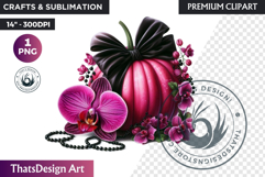 Floral Pink Coquette Pumpkin with bow PNG, Autumn Girly bow Product Image 1