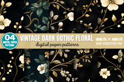 Vintage Dark Gothic Floral Digital Paper Background PNG Product Image 1