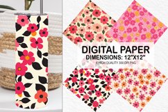 Pink Retro Flowers Digital Paper - Flowers Background Product Image 1
