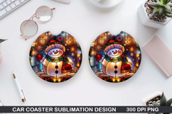Snowman Car Coaster Sublimation|Christmas Coaster PNG Design Product Image 1