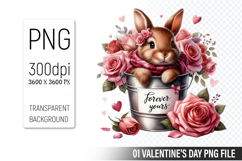 Cute Bunny PNG, Valentine&#039;s Day Sublimation PNG Product Image 1