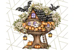 Halloween Fairy House Clipart PNG, Spooky Cottage Art Product Image 2
