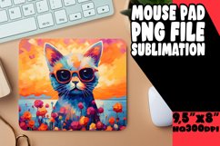 Sweet Cat and Flowers Mouse Pad Design PNG Product Image 1