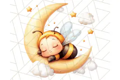 Sleeping Baby Animals PNG, Moon and Stars Nursery Clipart Product Image 2
