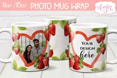 Strawberry photo mug wrap PNG, picture mug template PNG Product Image 2