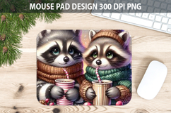 Watercolor Raccoon Mouse Pad Sublimation - Valentines PNG Product Image 1