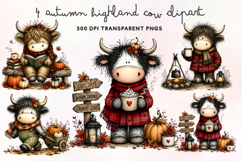 Autumn Highland Cow Clipart PNG Product Image 1