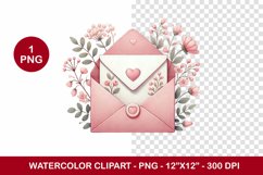 valentine png watercolor clipart - love letter Product Image 1