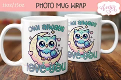 Cute Valentines Mug Wrap PNG, Valentines Owl mug png design Product Image 3