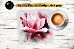 Magnolia Coaster sublimation,Flowers Square Coaster design Product Image 1