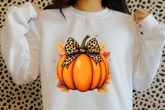 Leopard Bow Pumpkin Sublimation PNG | Fall Clipart | Autumn Product Image 4