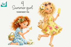 Whimsical Summer Fruit Girls Clipart, Summer Girls Clipart Product Image 1