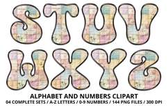 Pastel Patchwork Alphabet Numbers PNG Doodle Letters Clipart Product Image 4