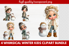 4 Whimsical Winter Kids Clipart | Cute Winter Kids PNG Product Image 1