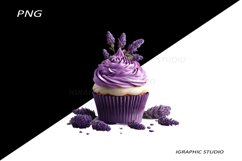 Lavender Cupcake Clipart, Floral Cupcake Clipart Product Image 1