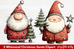 2 Whimsical Christmas Santa Clipart | Cute Santa PNG Product Image 1