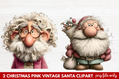 Pink Vintage Santa Clipart | Retro Christmas Santa PNG Product Image 1