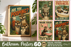 Bathroom funny otters posters, Retro 60 Posters JPG Bundle Product Image 2