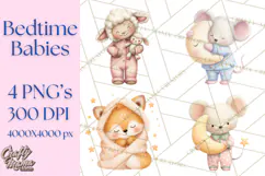 Baby Bedtime Animal Clipart PNG for Nursery Product Image 1
