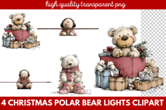 Christmas Polar Bear Lights Clipart | Cute Holiday Bear PNG Product Image 1