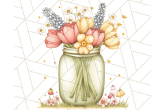 Flowers in Glass Jars PNG, Rustic Floral Watercolor Clipart Product Image 2