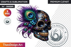 Floral Black Gold Sugar Skull dia de muertos Clipart PNG Product Image 1