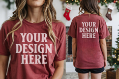 Christmas Bella Canvas 3001 Heather Red Front &amp; Back Mockups Product Image 1