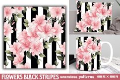 Flowers Black Stripes Digital Paper Product Image 1