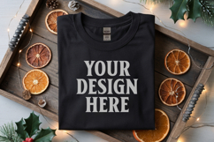 Gildan 5000 Black Folded Christmas Mockup, G5000 mockup Product Image 1